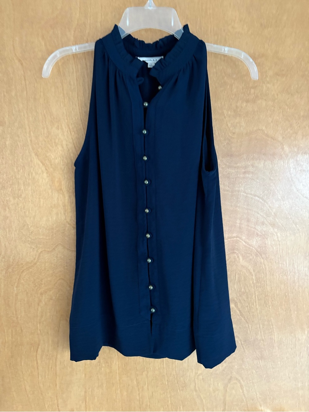 Gilli Navy Ruffle Collar Sleeveless Top Size L